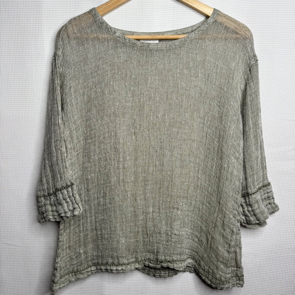 Pure Jill J Jill Linen Sage Green Gauze Artsy Boho Lagenlook Tunic Top Sz L